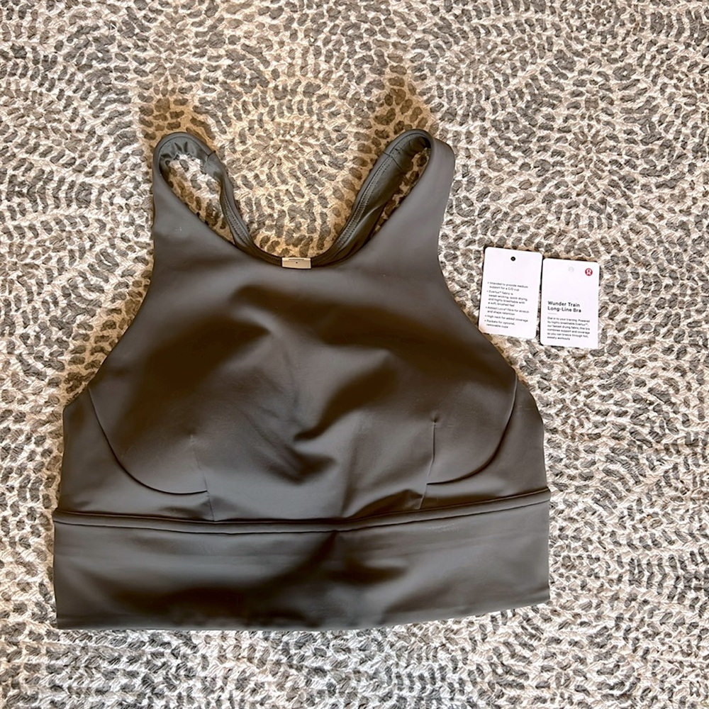 Lululemon Wunder Train Long Line Bra size 8 army green color